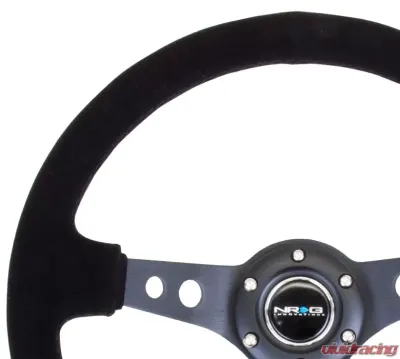 NRG Reinforced Sport Steering Wheel 350mm 3 Inch Deep Black Spoke Suede Black Stitch Black Center Mark - RST-006-S