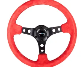NRG Reinforced Sport Steering Wheel 350mm 3 Inch Deep Black Spoke Red Suede