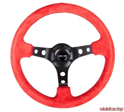 NRG Reinforced Sport Steering Wheel 350mm 3 Inch Deep Black Spoke Red Suede - RST-006S-RR