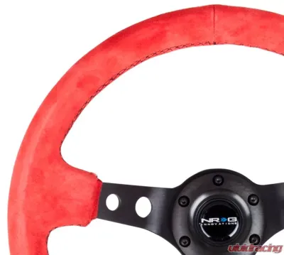 NRG Reinforced Sport Steering Wheel 350mm 3 Inch Deep Black Spoke Red Suede - RST-006S-RR