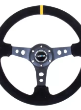 NRG Reinforced Sport Steering Wheel 350mm 3 Inch Deep Black Spoke Suede Black Stitch Yellow Center Mark                                     - RST-006S-Y - Image 3