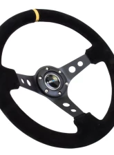 NRG Reinforced Sport Steering Wheel 350mm 3 Inch Deep Black Spoke Suede Black Stitch Yellow Center Mark                                     - RST-006S-Y - Image 2