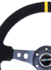 NRG Reinforced Sport Steering Wheel 350mm 3 Inch Deep Black Spoke Suede Black Stitch Yellow Center Mark                                     - RST-006S-Y - Image 3