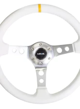 NRG Reinforced Sport Steering Wheel 350mm 3 Inch Deep Silver Spoke with White Leather finish White Stitch                                     - RST-006WT-Y - Image 3