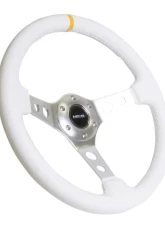 NRG Reinforced Sport Steering Wheel 350mm 3 Inch Deep Silver Spoke with White Leather finish White Stitch                                     - RST-006WT-Y - Image 2