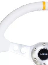 NRG Reinforced Sport Steering Wheel 350mm 3 Inch Deep Silver Spoke with White Leather finish White Stitch                                     - RST-006WT-Y - Image 3