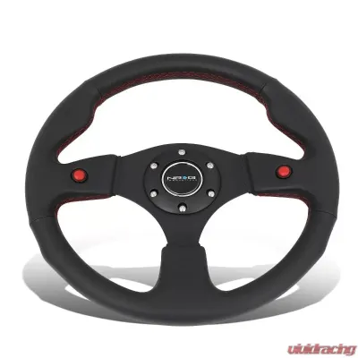 NRG Reinforced Sport Steering Wheel 320mm Dual Button Black Spoke Black Leather - RST-007R