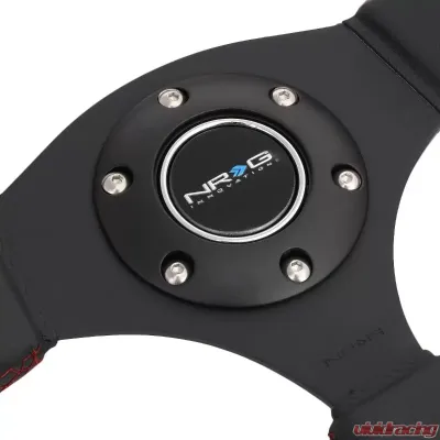NRG Reinforced Sport Steering Wheel 320mm Dual Button Black Spoke Black Leather - RST-007R