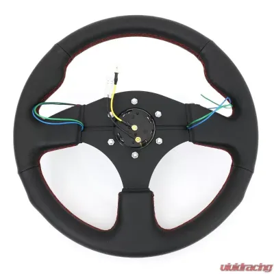 NRG Reinforced Sport Steering Wheel 320mm Dual Button Black Spoke Black Leather - RST-007R