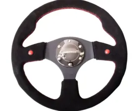 NRG Reinforced Sport Steering Wheel 320mm Dual Button Black Spoke Black Suede