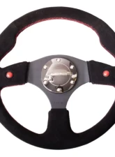 NRG Reinforced Sport Steering Wheel 320mm Dual Button Black Spoke Black Suede                                     - RST-007S - Image 4