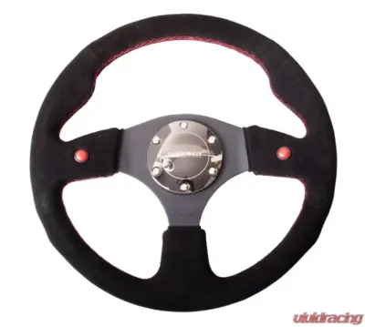 NRG Reinforced Sport Steering Wheel 320mm Dual Button Black Spoke Black Suede - RST-007S