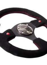 NRG Reinforced Sport Steering Wheel 320mm Dual Button Black Spoke Black Suede                                     - RST-007S - Image 2