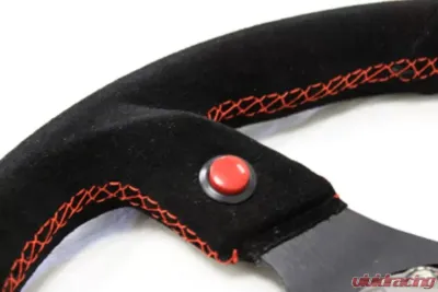 NRG Reinforced Sport Steering Wheel 320mm Dual Button Black Spoke Black Suede - RST-007S