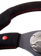 NRG Reinforced Sport Steering Wheel 320mm Dual Button Black Spoke Black Suede                                     - RST-007S - Image 4