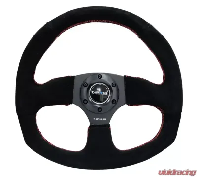 NRG Reinforced Steering Wheel Suede Leather Steering Wheel Red Stitch - RST-009S-RS