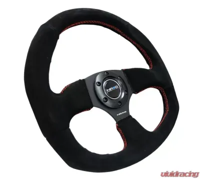 NRG Reinforced Steering Wheel Suede Leather Steering Wheel Red Stitch - RST-009S-RS