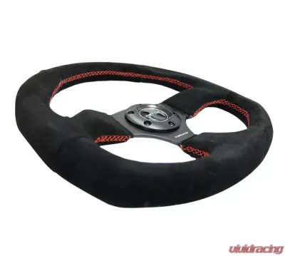 NRG Reinforced Steering Wheel Suede Leather Steering Wheel Red Stitch - RST-009S-RS