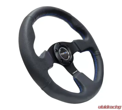 NRG Reinforced Steering Wheel 320mm Sport Leather Steering Wheel Blue Stitch - RST-012R-BL