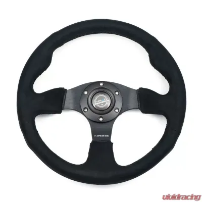 NRG Reinforced Steering Wheel 320mm Alcantara Steering Wheel Black Stitch - RST-012SA