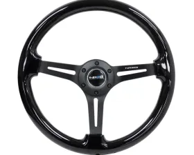 NRG Reinforced Classic Wood Grain Wheel 350mm 3-Spoke Slotted Center Black Black Painted Wood