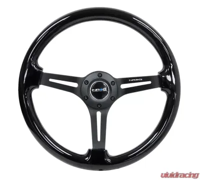 NRG Reinforced Classic Wood Grain Wheel 350mm 3-Spoke Slotted Center Black Black Painted Wood - RST-018BK-BK