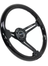 NRG Reinforced Classic Wood Grain Wheel 350mm 3-Spoke Slotted Center Black Black Painted Wood                                     - RST-018BK-BK - Image 2