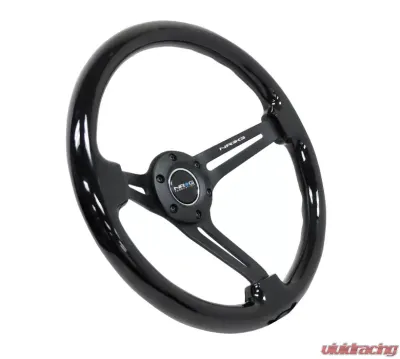 NRG Reinforced Classic Wood Grain Wheel 350mm 3-Spoke Slotted Center Black Black Painted Wood - RST-018BK-BK