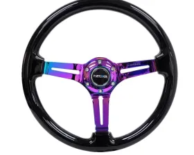 NRG Reinforced Classic Wood Grain Wheel 350mm 3-Spoke Slotted Center Neochrome Black Painted Wood