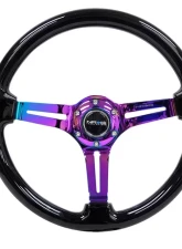 NRG Reinforced Classic Wood Grain Wheel 350mm 3-Spoke Slotted Center Neochrome Black Painted Wood                                     - RST-018BK-MC - Image 3