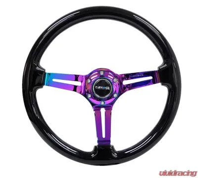 NRG Reinforced Classic Wood Grain Wheel 350mm 3-Spoke Slotted Center Neochrome Black Painted Wood - RST-018BK-MC