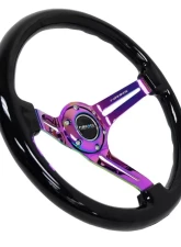 NRG Reinforced Classic Wood Grain Wheel 350mm 3-Spoke Slotted Center Neochrome Black Painted Wood                                     - RST-018BK-MC - Image 2