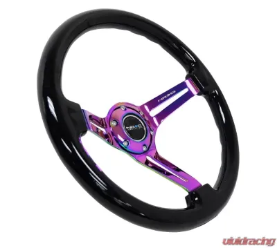 NRG Reinforced Classic Wood Grain Wheel 350mm 3-Spoke Slotted Center Neochrome Black Painted Wood - RST-018BK-MC