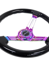 NRG Reinforced Classic Wood Grain Wheel 350mm 3-Spoke Slotted Center Neochrome Black Painted Wood                                     - RST-018BK-MC - Image 3