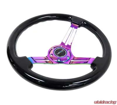 NRG Reinforced Classic Wood Grain Wheel 350mm 3-Spoke Slotted Center Neochrome Black Painted Wood - RST-018BK-MC