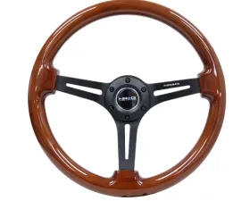 NRG Reinforced Classic Wood Grain Wheel 350mm 3-Spoke Slotted Center Black Brown Painted Wood
