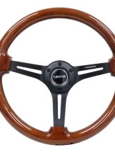NRG Reinforced Classic Wood Grain Wheel 350mm 3-Spoke Slotted Center Black Brown Painted Wood                                     - RST-018BR-BK - Image 3