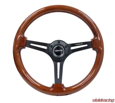 NRG Reinforced Classic Wood Grain Wheel 350mm 3-Spoke Slotted Center Black Brown Painted Wood - RST-018BR-BK
