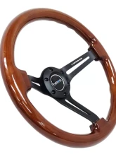 NRG Reinforced Classic Wood Grain Wheel 350mm 3-Spoke Slotted Center Black Brown Painted Wood                                     - RST-018BR-BK - Image 2