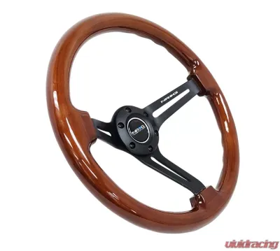 NRG Reinforced Classic Wood Grain Wheel 350mm 3-Spoke Slotted Center Black Brown Painted Wood - RST-018BR-BK