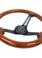 NRG Reinforced Classic Wood Grain Wheel 350mm 3-Spoke Slotted Center Black Brown Painted Wood                                     - RST-018BR-BK - Image 3