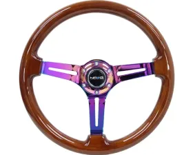 NRG Reinforced Classic Wood Grain Wheel 350mm 3-Spoke Slotted Center Neochrome Brown Painted Wood