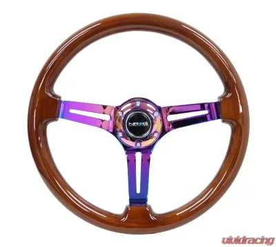 NRG Reinforced Classic Wood Grain Wheel 350mm 3-Spoke Slotted Center Neochrome Brown Painted Wood - RST-018BR-MC