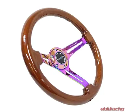 NRG Reinforced Classic Wood Grain Wheel 350mm 3-Spoke Slotted Center Neochrome Brown Painted Wood - RST-018BR-MC