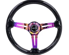 NRG Reinforced Classic Wood Grain Wheel 350mm 3-Spoke Slotted Center Neochrome Black Multi-Color Flake Wood
