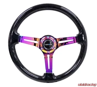 NRG Reinforced Classic Wood Grain Wheel 350mm 3-Spoke Slotted Center Neochrome Black Multi-Color Flake Wood - RST-018BSB-MC