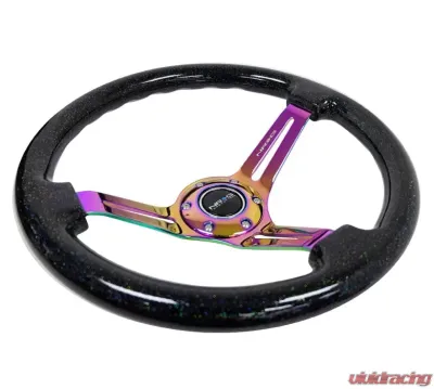 NRG Reinforced Classic Wood Grain Wheel 350mm 3-Spoke Slotted Center Neochrome Black Multi-Color Flake Wood - RST-018BSB-MC