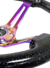 NRG Reinforced Classic Wood Grain Wheel 350mm 3-Spoke Slotted Center Neochrome Black Multi-Color Flake Wood                                     - RST-018BSB-MC - Image 4