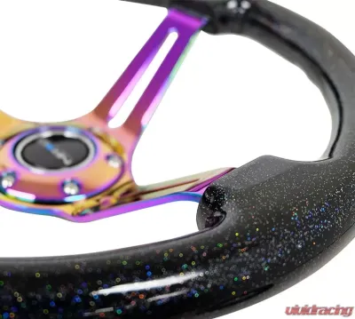 NRG Reinforced Classic Wood Grain Wheel 350mm 3-Spoke Slotted Center Neochrome Black Multi-Color Flake Wood - RST-018BSB-MC