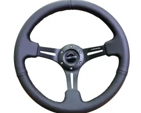 NRG Reinforced Sport Steering Wheel 350mm 3 Inch Deep Black Leather Black Stitching